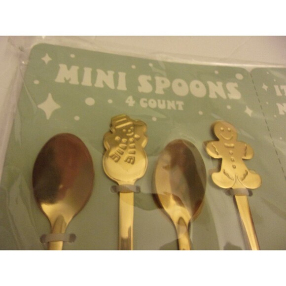Set of 4 Christmas Spoons Stocking Gingerbread Man Snowman Star Mini Gold New - Picture 4 of 4